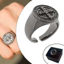 Anel São Bento Onix / Grafite - Medida Interna 19mm (Aro 20)