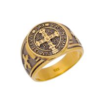 Anel São Bento Ouro 18 Kl Ródio Negro Anel São Bento Ouro 18 Kl Ródio Negro