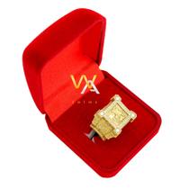 Anel São Jorge quadrado cravejado com lateral detalhada Anel São Jorge quadrado cravejado com lateral detalhada