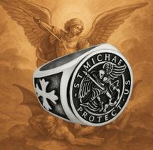 Anel São Miguel Defensor Celestial Força e Fé Cruz Templária Anel São Miguel Defensor Celestial Força e Fé Cruz Templária