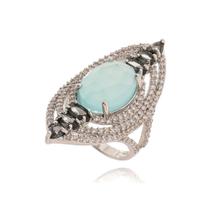 Anel Semijóia Calcedonia Aqua Oval 1014 mm e Zircônias Anel Semijóia Calcedonia Aqua Oval 1014 mm e Zircônias