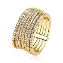 Anel Sete Elos Cravejados Folheado a Ouro 18k