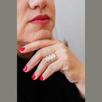 anel sete fios feminino prata 925 aplique em ouro pedra zirconia