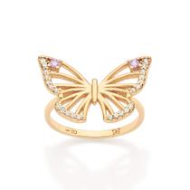 Anel Skinny Borboleta Vazada com Zircônias Rommanel 513634 Tamanho:20Cor:BRANCO COM LILAS