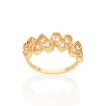 Anel skinny corações banhado a ouro zircônia Rommanel 513465