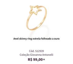 Anel skinny ring estrela folheado a ouro