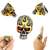 Anel Skull Crânio Caveira Flamejada Infernal Estilo Rock, Biker Anel Skull Crânio Caveira Flamejada Infernal Estilo Rock, Biker