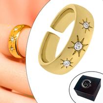 Anel SOL com Cristais Banhado a Ouro com Abertura - Medida Interna 18mm (Aro 17) Anel SOL com Cristais Banhado a Ouro com Abertura - Medida Interna 18mm (Aro 17)