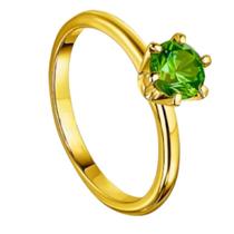 Anel Solitaria Pedra Verde Zirconia 2mm Banhada Ouro 18k Tradicional Anatomica Tungstenio