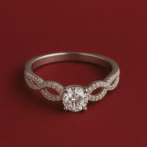 Anel solitario 4MM em prata 925 legitima lateral trançada cravejado Zirconia tamanho 16