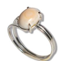 Anel Solitario Agata Branca Oval 10mm Aro Ajustável Prata 950 Anel Solitario Agata Branca Oval 10mm Aro Ajustável Prata 950