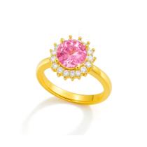 Anel Solitário Ajustavel Dourado Pedra Zirconia Regulavel