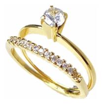 Anel solitário + anel aparador noivado alta camada de ouro com garantia Anel solitário + anel aparador noivado alta camada de ouro com garantia