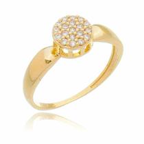 Anel Solitário Banhado a Ouro 18k Com Topo Redondo Cravejado de Zircônias - AIEVUOG Anel Solitário Banhado a Ouro 18k Com Topo Redondo Cravejado de Zircônias - AIEVUOG