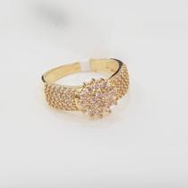 Anel solitario banhado a ouro 18k cravejado zirconias branco - tam 15