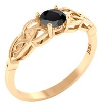 Anel Solitário Celta Knot Prata 925 Dourada 18k - Black Onix
