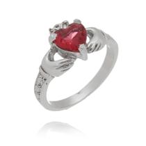 Anel Solitário Claddagh Pedra Vinho Prata 925 K