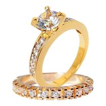 Anel Solitário Com Aparador Noivado Banhado Ouro 18k - AIEVUOG Anel Solitário Com Aparador Noivado Banhado Ouro 18k - AIEVUOG