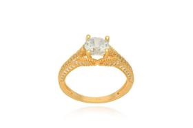 Anel solitário com banho de ouro 18K e zircônias incolores aro 16 Anel solitário com banho de ouro 18K e zircônias incolores aro 16