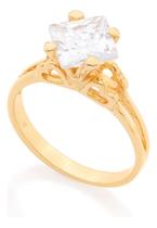 Anel Solitario Com Zircônia Quadrada Faceta 511274 Anel Solitario Com Zircônia Quadrada Faceta 511274