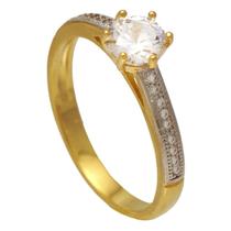 Anel Solitário com Zircônias e 6 Garras Softjoias Folheado em Ouro 18K