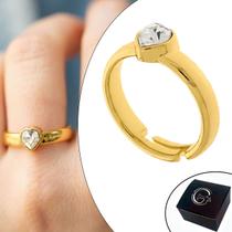 Anel Solitário Coração com Cristal Banhado a Ouro com Abertura - Medida Interna 17mm (Aro14)