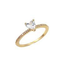 Anel Solitário Coração com Micro Zircônia Cristal Banhado a Ouro Anel Solitário Coração com Micro Zircônia Cristal Banhado a Ouro