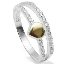 Anel Solitário Coração Debutante em Prata com Aplique Ouro Anel Solitário Coração Debutante em Prata com Aplique Ouro