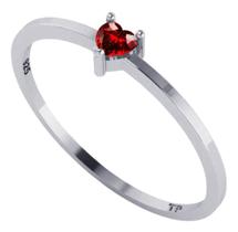 Anel Solitário Coração Granada Pura Prata 925 - Exclusivo Anel Solitário Coração Granada Pura Prata 925 - Exclusivo