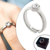 Anel Solitário Coração Paládio / Prata com Cristal e Abertura - Medida Interna 17mm (Aro 14)