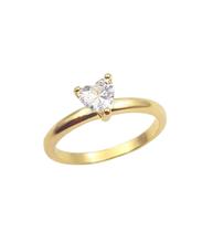 Anel Solitário Coração Zircônia Cristal Banhado a Ouro