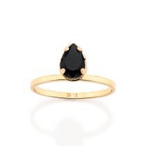 Anel Solitário Cristal Gota Banhado a Ouro Rommanel 513611 Tamanho:22Cor:PRETO