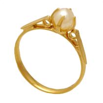 Anel Solitário de Pérola Com Topo Trabalhado Folheado Ouro 18k Softjoias