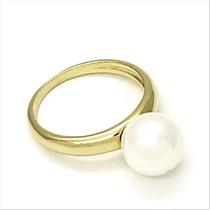 Anel Solitário De Pérola Shell Banho De Ouro 18k 2265A