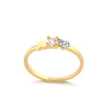 Anel Solitário Dois Corações Cristal Folheado Ouro Zircônia