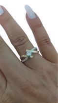 Anel Solitário Elegante De Prata 925 Com Apliques De Ouro 14 K E Zircônias Anel Solitário Elegante De Prata 925 Com Apliques De Ouro 14 K E Zircônias