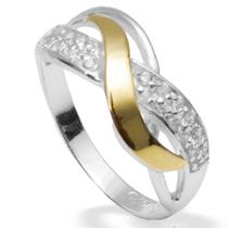 Anel Solitário Em Prata 925 Zircônias e Aplique em Ouro 14 K