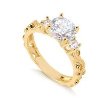 Anel Solitário Estilo Barroco Zirconias Folheado Ouro Anel Solitário Estilo Barroco Zirconias Folheado Ouro