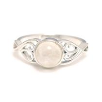 Anel Solitário Feminino com Pedra da Lua Natural (8mm) - Prata Esterlina 925 - Estilo Vitoriano