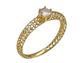 Anel Solitário Feminino, Em Ouro 18K 0,750 Anel Solitário Feminino, Em Ouro 18K 0,750