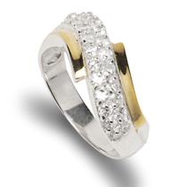 Anel Solitário Feminino Prata 925 Aplique Ouro Cristal Luxo Anel Solitário Feminino Prata 925 Aplique Ouro Cristal Luxo