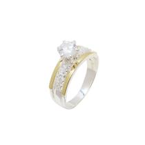 Anel Solitário Formatura Prata 925 Com Aplique em Ouro 14k Elegante Profissão Formal