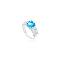 Anel Solitário Largo Feminino Prata 925 Zircônia Azul Royal 8mm
