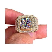 Anel Solitário Masculino De Ouro 14K Com Diamante De Laboratório De 2ct E Moissanite, Joia De Prata