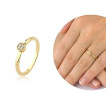 Anel Solitario Mini Chuveiro Micro Zircônias Redondo Dourado