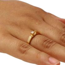 Anel Solitário Modelo Chuveiro aro trabalhado Folheado em Ouro 18K