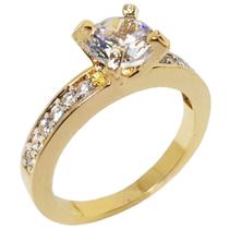 Anel Solitário Noivado Feminino Banhado em Ouro 18k 10 Camadas Luxo