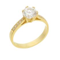 Anel Solitário Noivado Ouro 18 Kl Cravejado ( M 02 )