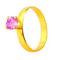 Anel Solitário Ouro 18k 2mm Pedra Rosa Tungstênio Tradicional Luxo