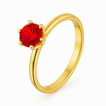 Anel Solitário Ouro 18k 2mm Pedra Zircônia Vermelha Casamento Noivado Luxo